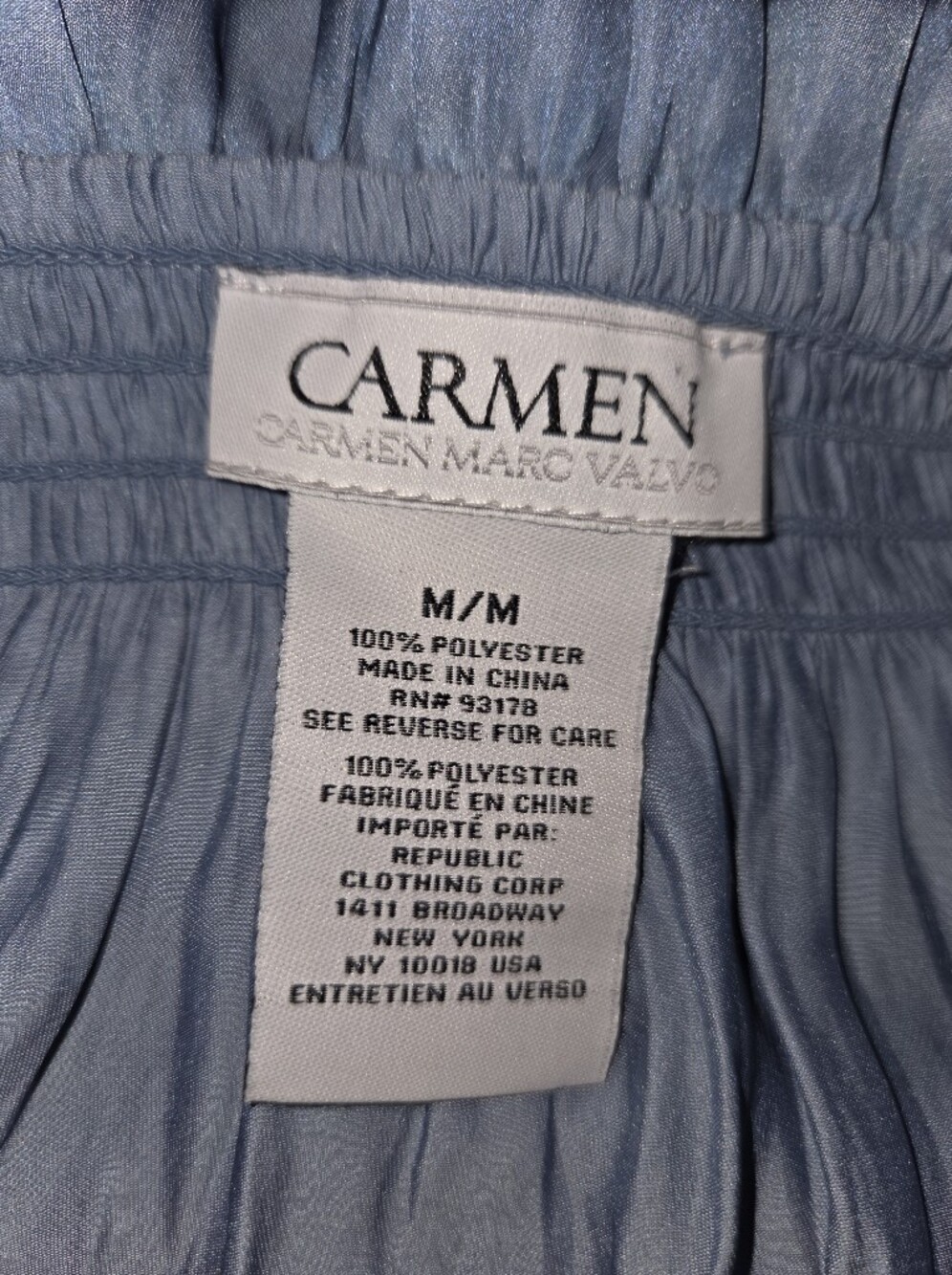 Carmen Marc Valvo Slate-Blue V-Neck Peasant Blouse with Ties - Picture 5 of 7